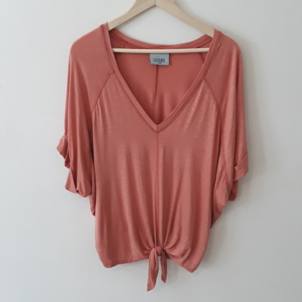 Lucy Love Peach Bailey Knot Tie T-Shirt Top Size L